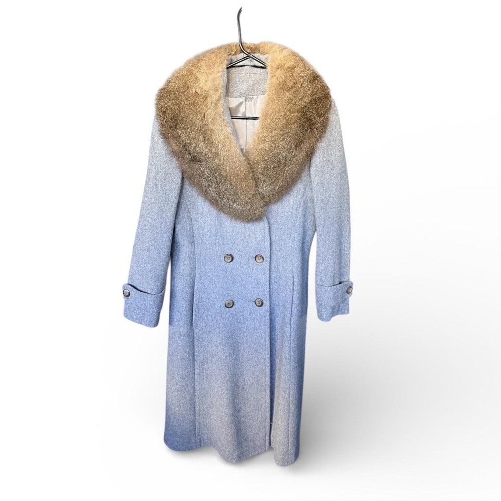 Prime Source New York Womens Vintage Double Breasted Fur Collar Wool Coat Size M